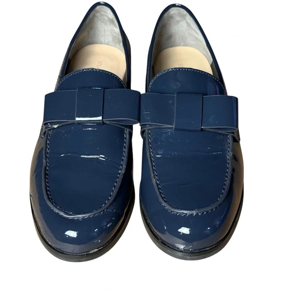STUART WEITZMAN navy patent leather bow loafers womens  7B classic preppy chic - Picture 4 of 9
